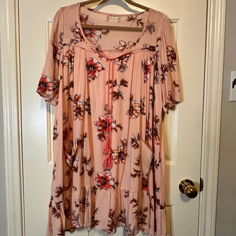 Altar'd State Blush Pink Floral Tunic with Tassel Detail